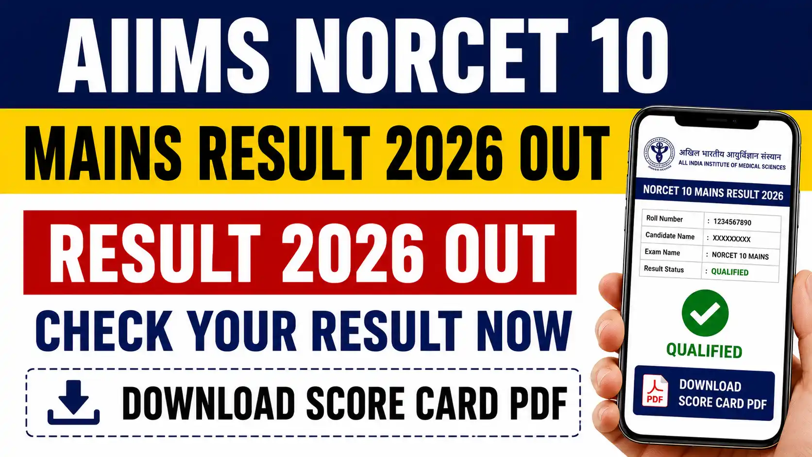 AIIMS NORCET 10 Mains Result 2026
