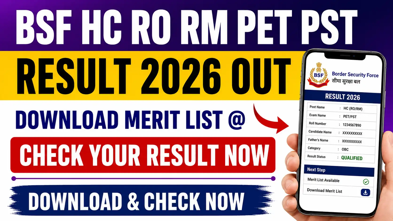 BSF HC RO RM PET PST Result 2026